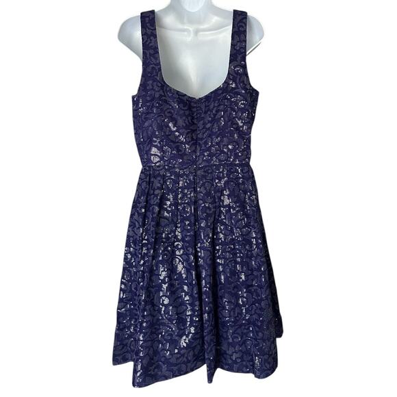 David Meister Sequin Purple Silk Mini Dress Women’s 12 Fit & Flare Signature - Picture 2 of 6